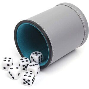 Felt Lined Professional Dice Cup - with 6 Dices Quiet for Yahtzee Game Gray